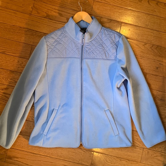 Talbots Jackets & Blazers - Talbots Fleece Quilted Zip Front Powder Blue Jacket with Nylon Quilting Detail